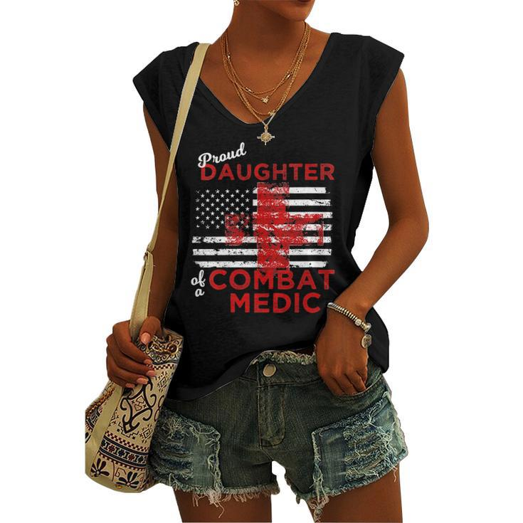 Proud Daughter Of A Combat Medic Distressed Flag Women's V-neck Tank Top