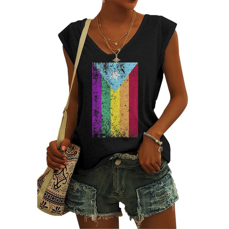 Puerto Rico Gay Pride Rainbow Flag Women's V-neck Tank Top