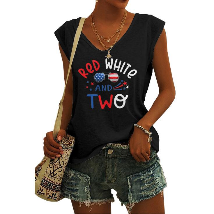 Red White And Two 2Nd Birthday 4Th Of July Firework Boy Women's V-neck Tank Top