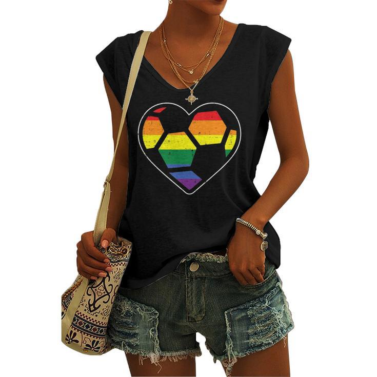 Soccer Heart Sport Lgbtq Rainbow Gay Pride Ally Women's V-neck Tank Top