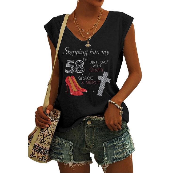 Stepping Into My 58Th Birthday With Gods Grace Mercy Heels Women's V-neck Tank Top