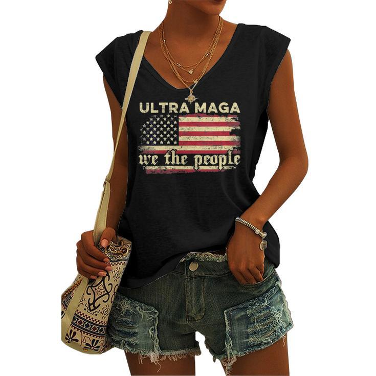 Ultra Maga Vintage American Flag Ultra-Maga Retro Women's V-neck Tank Top