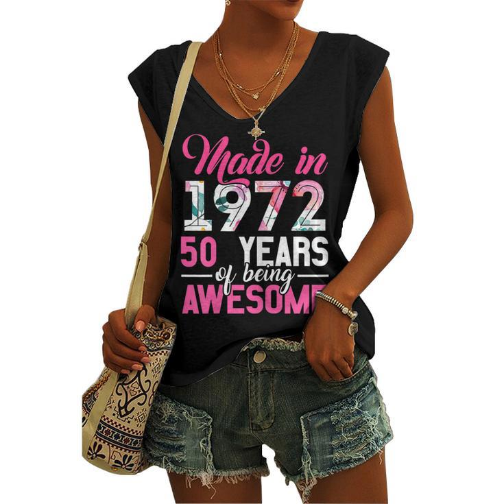 Womens Vintage Birthday Made In 1972 50 Year Of Being Awesome Women's Vneck Tank Top