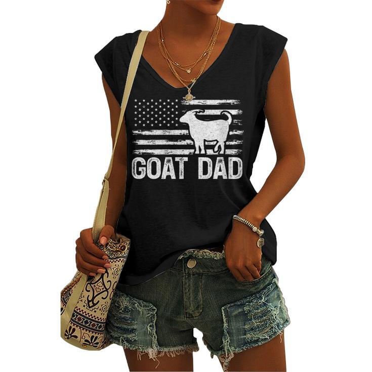 Womens Vintage Goat Dad Retro American Flag Goat 4Th Of July Women's Vneck Tank Top