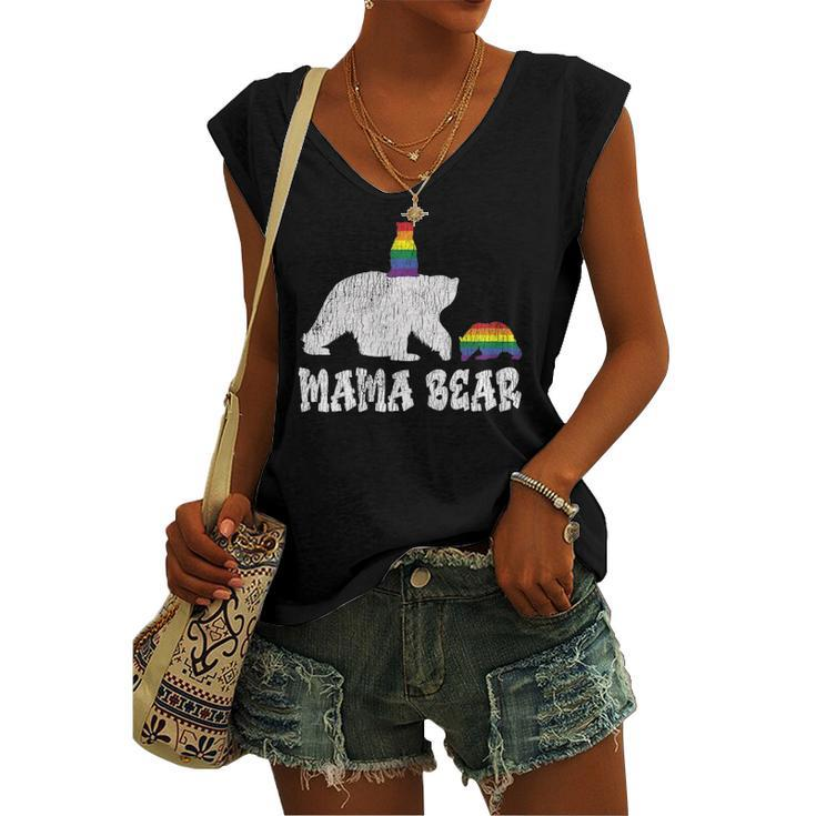 Vintage Mama Bear Pride Mother Teens Mom Lesbian Gay Lgbtq Women's V-neck Tank Top