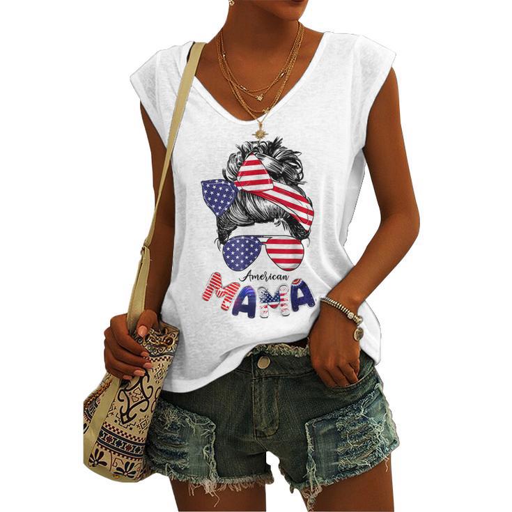 4Th Of July American Mama Messy Bun Mom Life Patriotic Mom Women's Vneck Tank Top