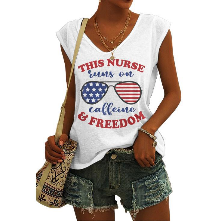 4Th Of July Nurse American Flag Sunglasses Caffeine Freedom Women's Vneck Tank Top