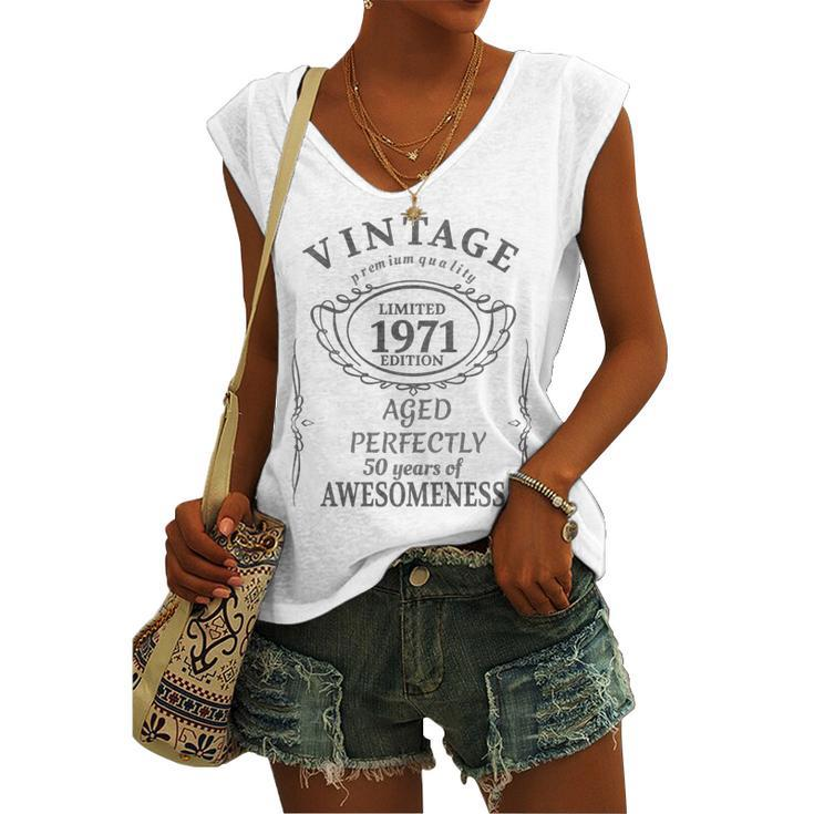 50 Year Old - Vintage 1971 - Fifty 50Th Birthday Women's Vneck Tank Top