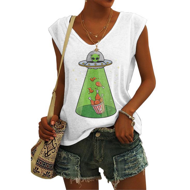 Alien Ufo Abduction Fried Chicken Aliens Lover V2 Women's Vneck Tank Top