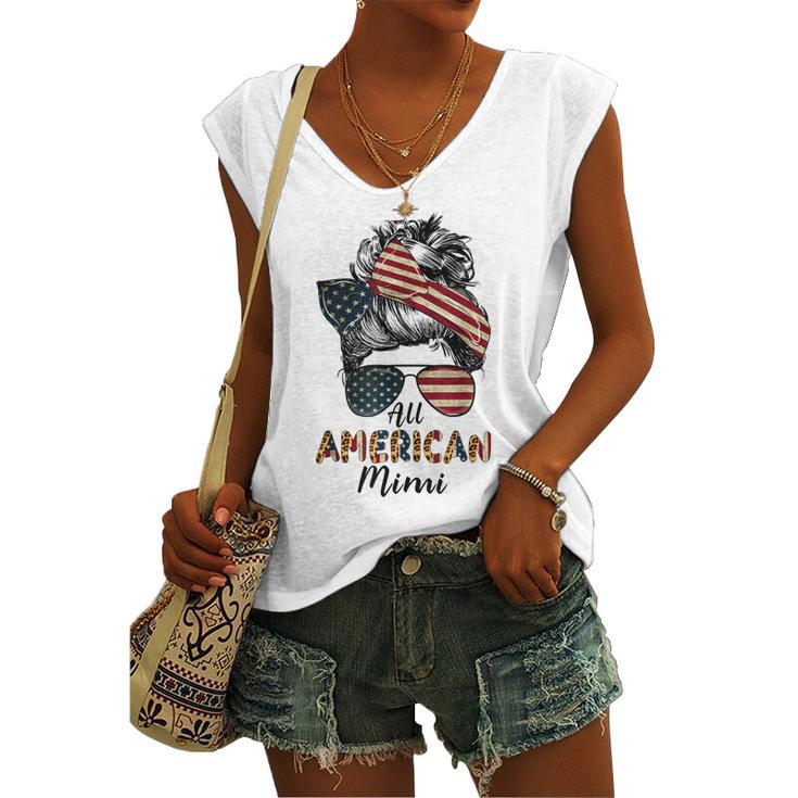 All American Mimi Messy Bun Matching Family 4Th Of July Mom Women's Vneck Tank Top