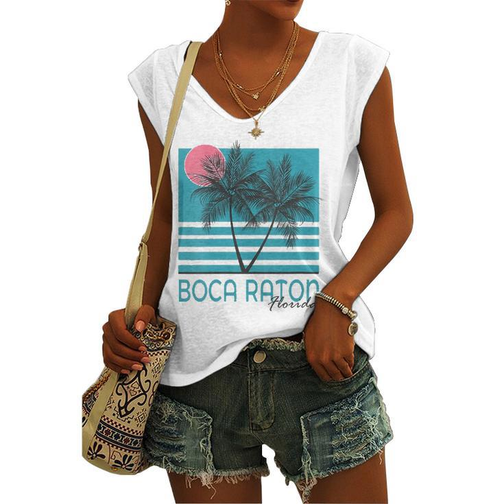 Boca Raton Florida Souvenirs Fl Palm Tree Vintage Women's V-neck Tank Top