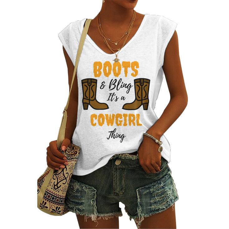 Boots Bling Its A Cowgirl Thing  Women's V-neck Casual Sleeveless Tank Top