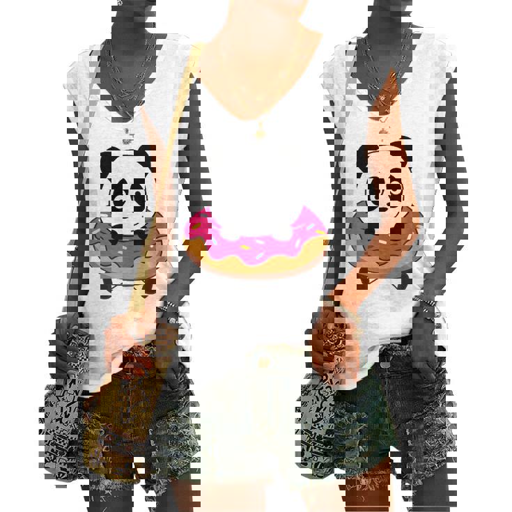 Cute Panda Bear Pandas Donut Sprinkles Women's V-neck Casual Sleeveless Tank Top