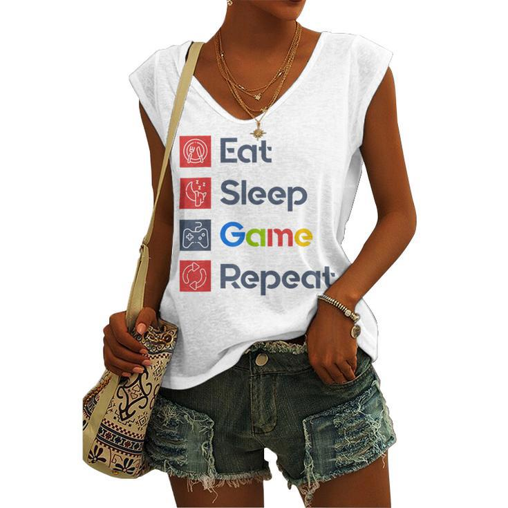 Eat Sleep Game Repeat Women's V-neck Casual Sleeveless Tank Top