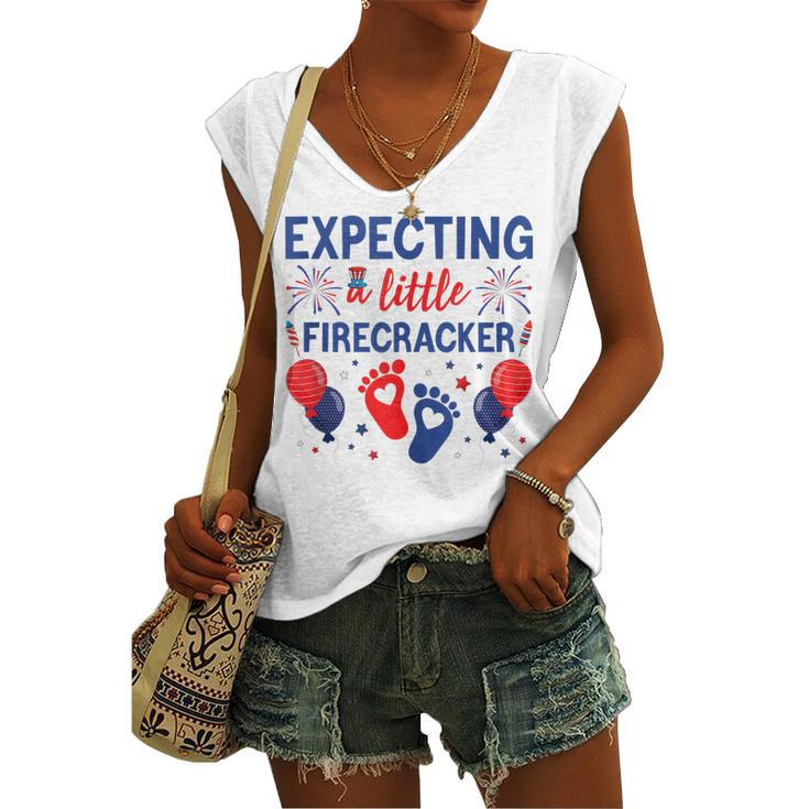 Expecting A Little Firecracker 4Th Of July Pregnancy Reveal Women's Vneck Tank Top