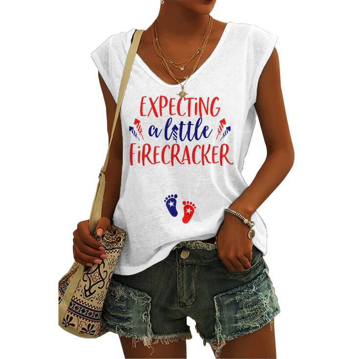 Expecting A Little Firecracker New Mom 4Th Of July Pregnancy Women's Vneck Tank Top