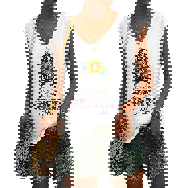 Gemini Girl Birthday Messy Bun Hair Sunflower Women's Vneck Tank Top