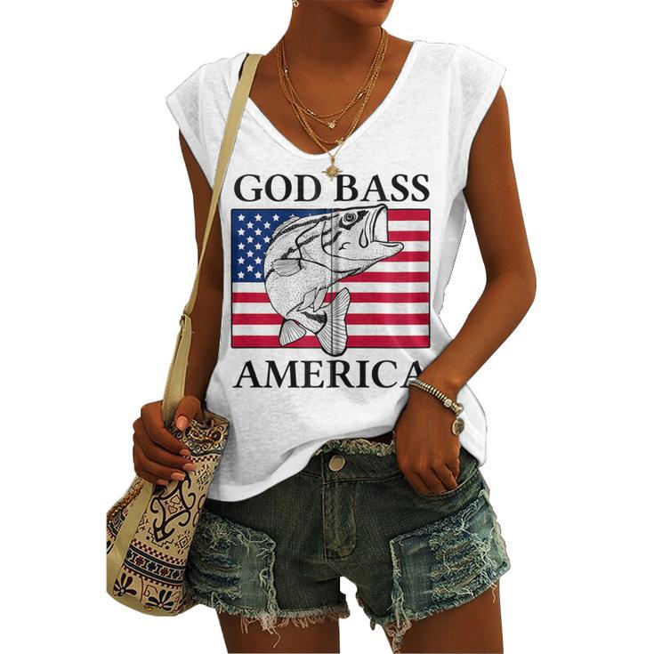 God Bass America Fishing Dad 4Th Of July Usa Patriotic Zip Women's Vneck Tank Top