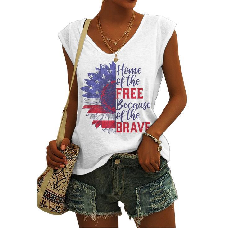 Home Of The Free Because Of The Brave Sunflower 4Th Of July Women's Vneck Tank Top