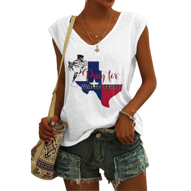 Jesus Pray For Uvalde Texas Protect Texas Not Gun Christian Cross Women's V-neck Tank Top