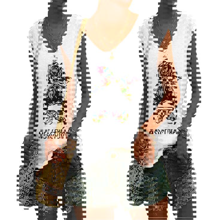 Lotus Massage Therapist Messy Bun Women's V-neck Tank Top