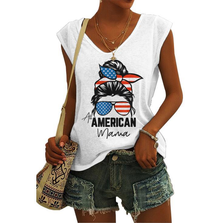 Messy Bun Patriotic All American Mama 4Th Of July Women's Vneck Tank Top