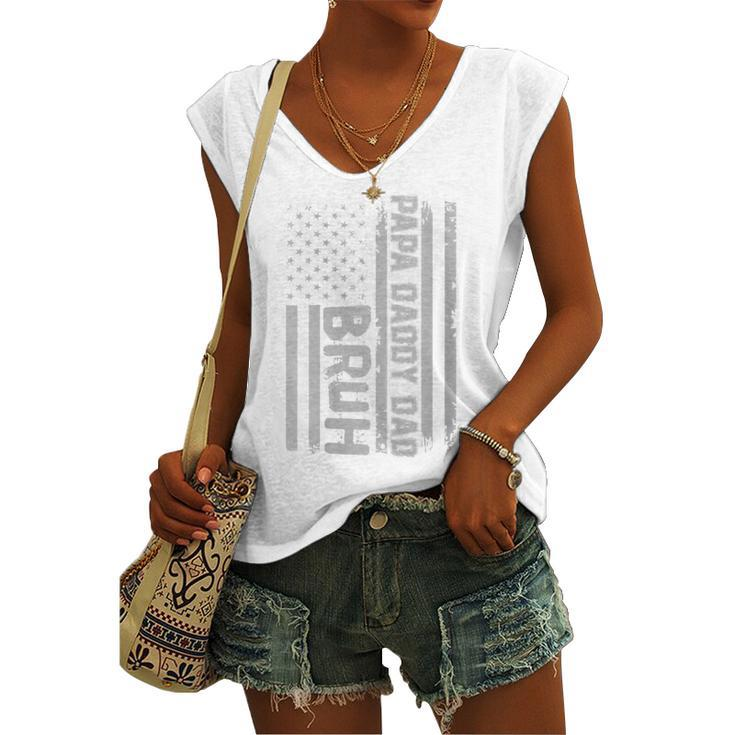 Womens Papa Daddy Dad Bruh Fathers Day 4Th Of July Usa Flag Women's Vneck Tank Top