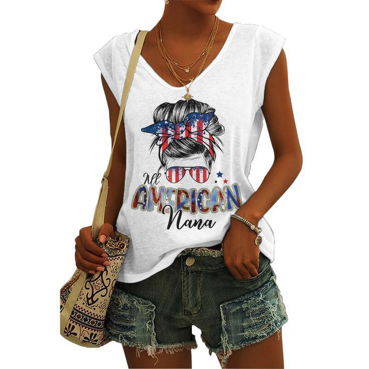 Patriotic Nana 4Th Of July Messy Bun Independence Day Women's Vneck Tank Top