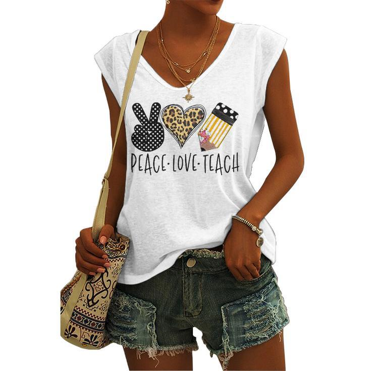Peace Love Teach Back To School Teacher Women's V-neck Tank Top