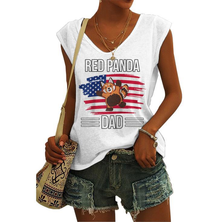 Red Panda Us Flag 4Th Of July Fathers Day Red Panda Dad Women's Vneck Tank Top