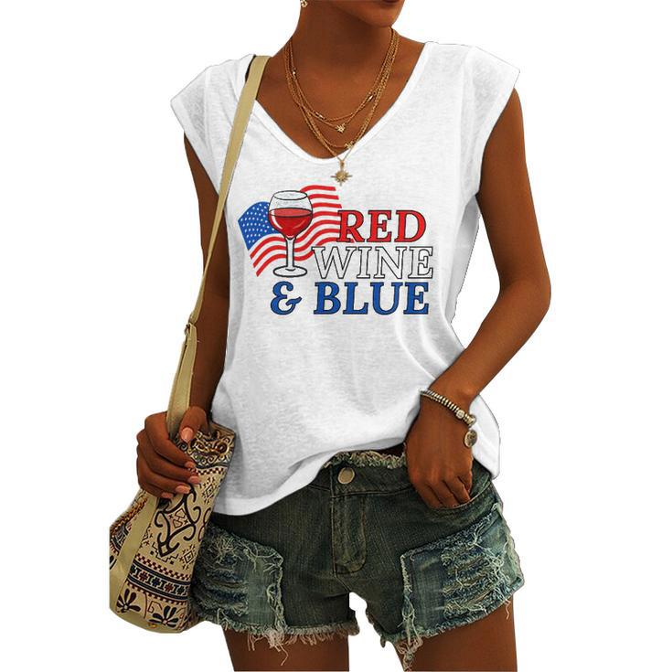 Red Wine & Blue Us Flag 4Th Of July Women's V-neck Tank Top