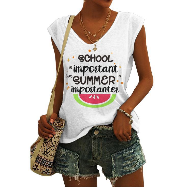 School Is Important But Summer Is Importanter Watermelon Design Women's V-neck Casual Sleeveless Tank Top