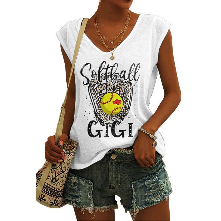 Softball Gigi Leopard Game Day Softball Lover Grandma Women's V-neck Tank Top