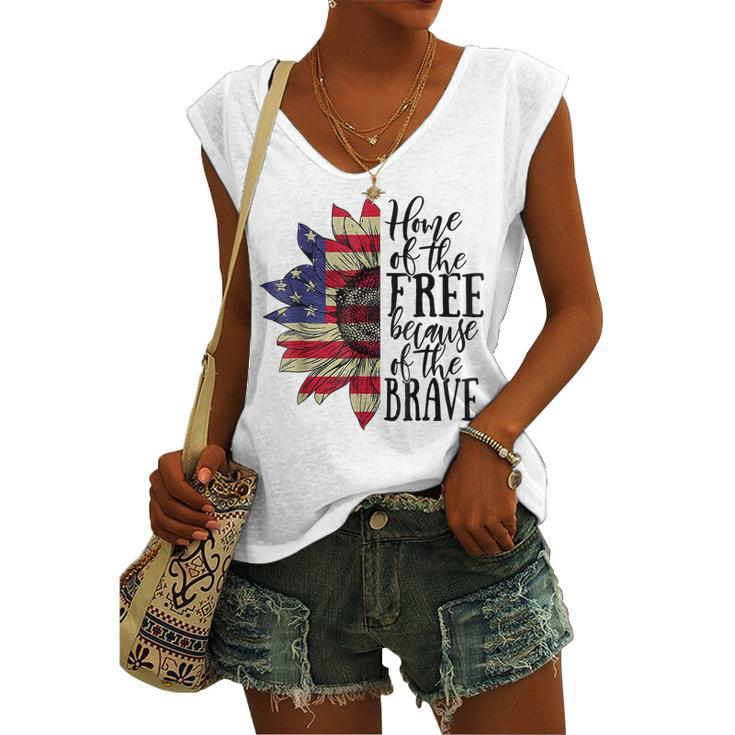 Sunflower Home Of The Free Because Of The Brave 4Th Of July V2 Women's Vneck Tank Top