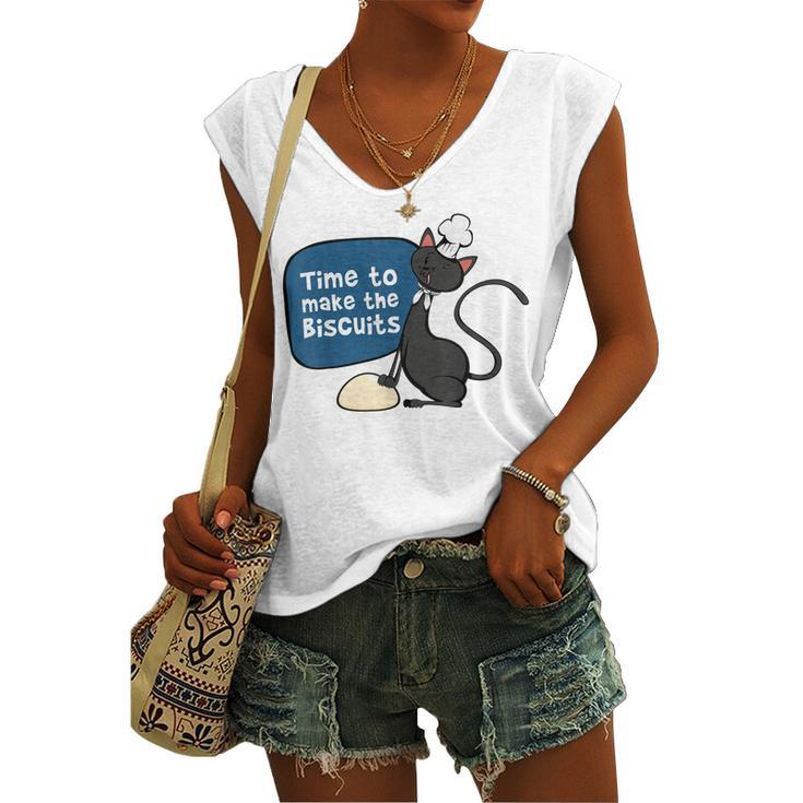 Time To Make The Biscuits Knead Dough Cat Women's Vneck Tank Top