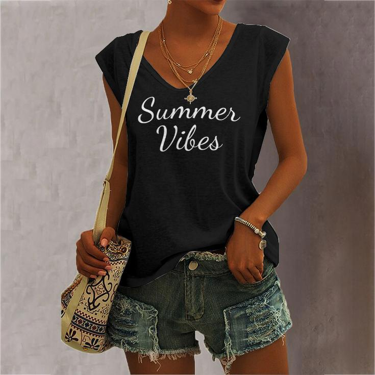 Casual Beach Summer Vibes Lettering Colorful Short Sleeve Women's V-neck Tank Top