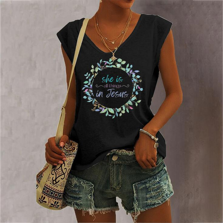 Christian She Is All Things In Jesus Enough Worth Women's V-neck Tank Top