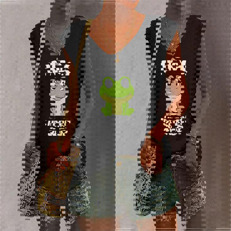 Cute Frog Fully Rely On God Christian Frog Women's V-neck Tank Top