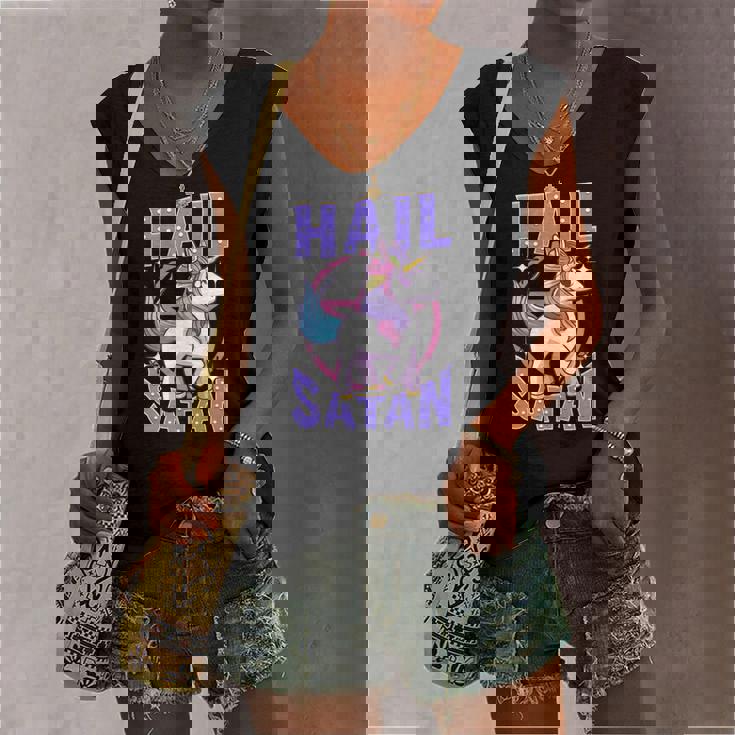 Hail Satan Unicorn Rainbow Satanic Heavy Metal Pun Women's V-neck Tank Top