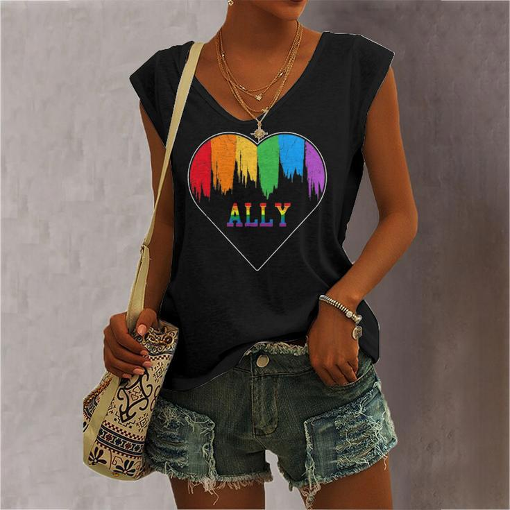 Hearts Lgbt Equality Love Lgbtq Rainbow Flag Gay Pride Ally Women's V-neck Tank Top
