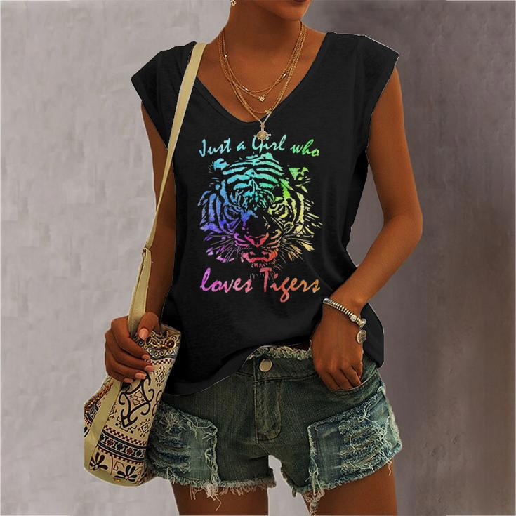Just A Girl Who Loves Tigers Retro Vintage Rainbow Graphic Women's V-neck Tank Top