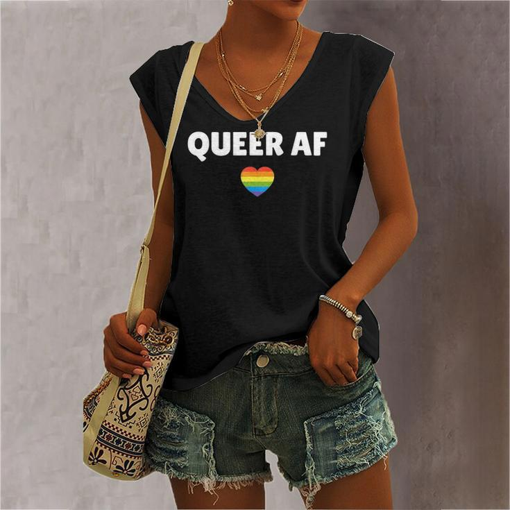 Lgbt Pride Queer Af Rainbow Flag Heart Women's V-neck Tank Top