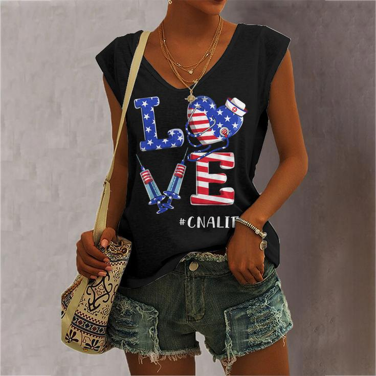 Love Cna Life Nurse 4Th Of July American Flag Patriotic Women's Vneck Tank Top