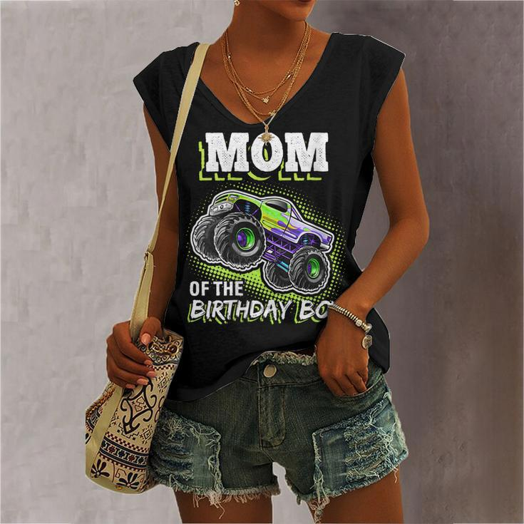 Womens Mom Of The Birthday Boy Monster Truck Birthday Novelty Women's Vneck Tank Top