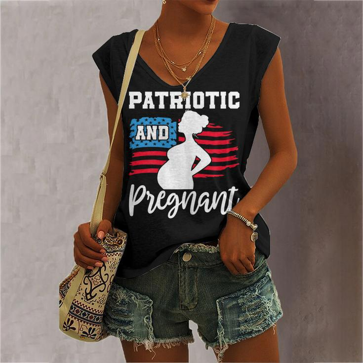 Womens Patriotic And Pregnant Baby Reveal 4Th Of July Pregnancy Women's Vneck Tank Top