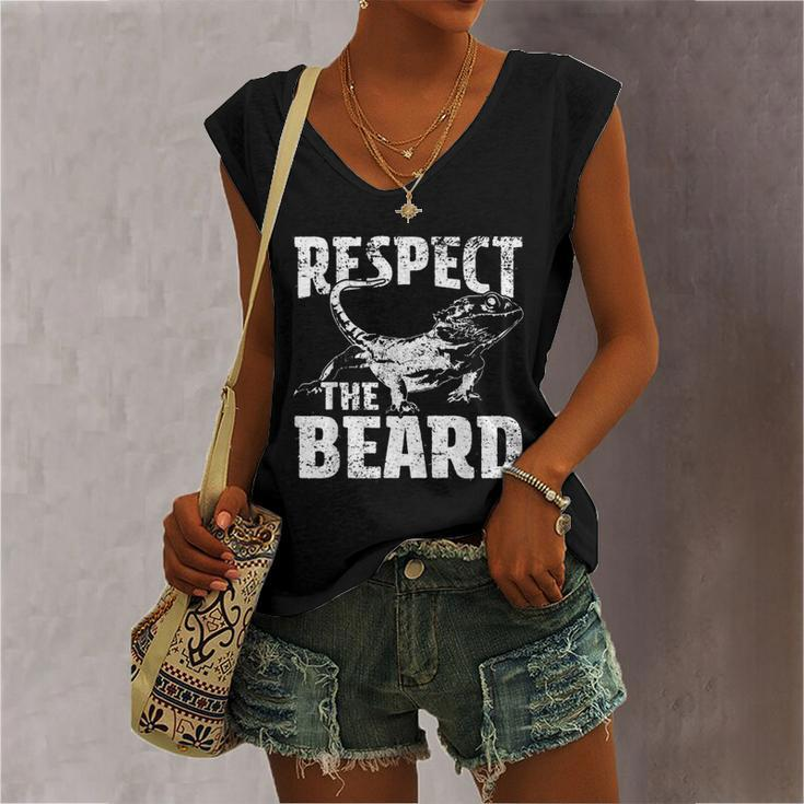 Respect The Beard Bearded Dragon Dad Mom Women's V-neck Casual Sleeveless Tank Top