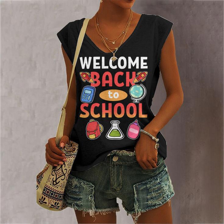 Welcome Back To School School Party 483 Shirt Women's V-neck Casual Sleeveless Tank Top