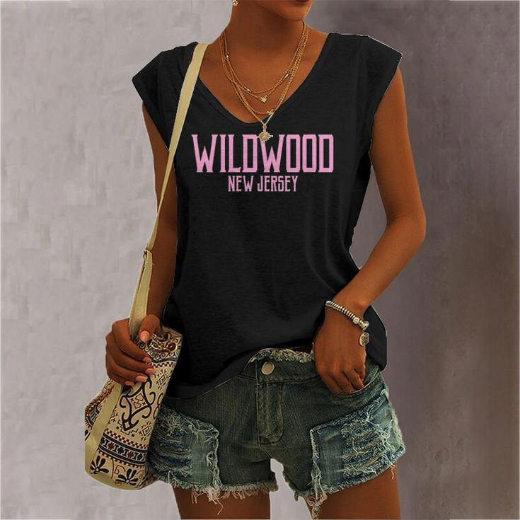 Wildwood New Jersey Nj Vintage Text Pink Print Women's V-neck Tank Top