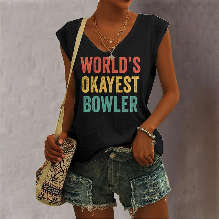 Worlds Okayest Bowler Bowling Lover Vintage Retro Women's V-neck Tank Top