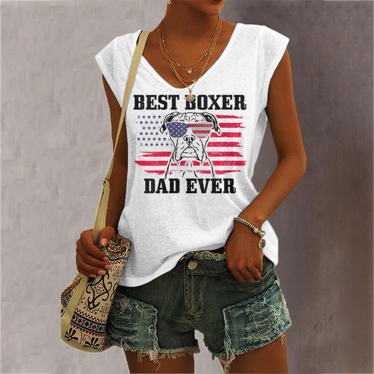 Womens Best Boxer Dad Ever Dog Patriotic 4Th Of July American Flag Women's Vneck Tank Top